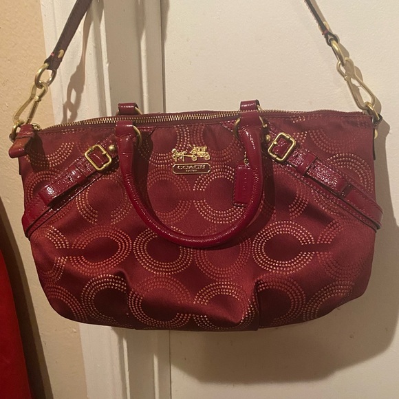 Coach Burgundy Madison Sophia Dotted Op art convertible Satchel Shoulder Bag - Picture 1 of 9